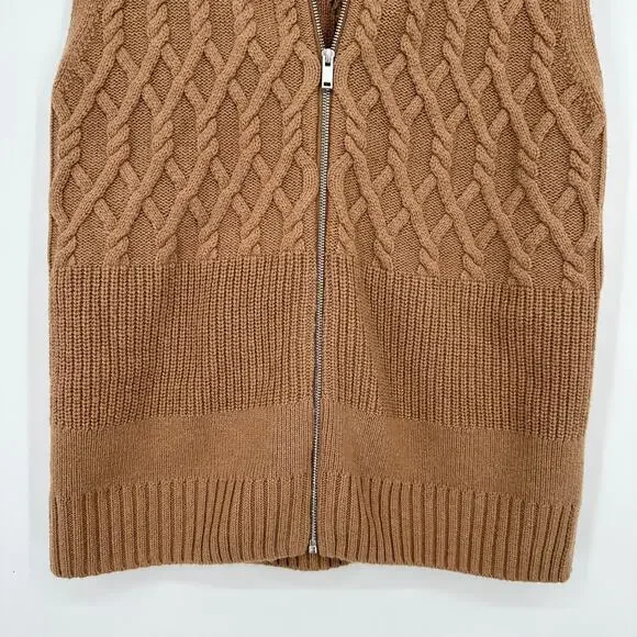 COS Men's Cable Knit Sweater Vest 100% Wool Sleeveless Full Zip Rib Knit, Tan - Picture 7 of 14